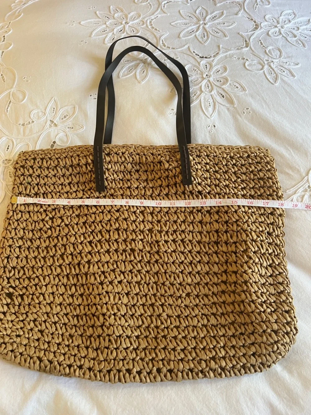 Woven Straw Tote Bag with Black Handles - Natural Tan - Picture 5 of 5